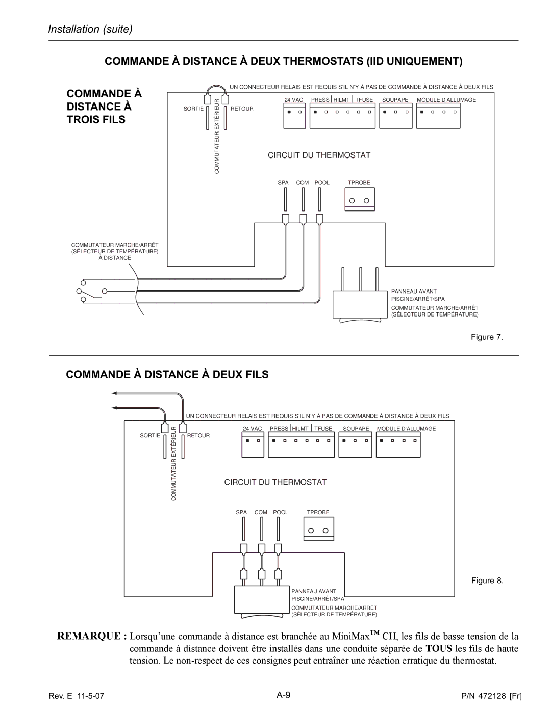 Pentair Hot Tub manual Commande À Distance À Deux Fils, Circuit DU Thermostat 