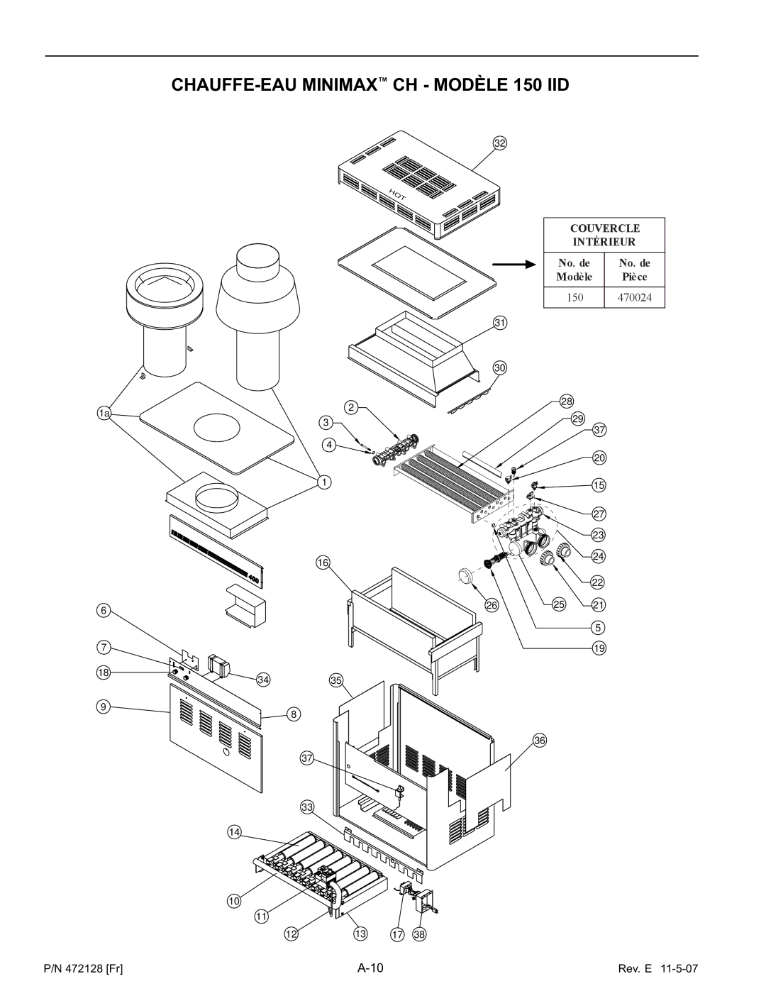 Pentair Hot Tub manual CHAUFFE-EAU Minimax CH Modèle 150 IID 