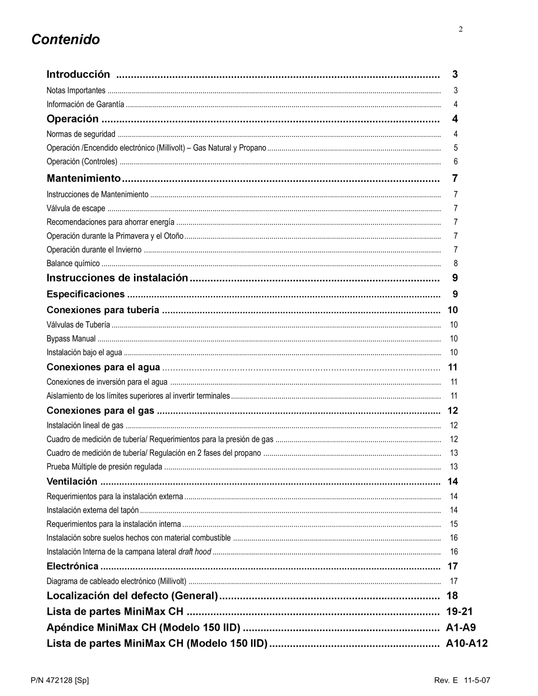 Pentair Hot Tub manual Contenido 