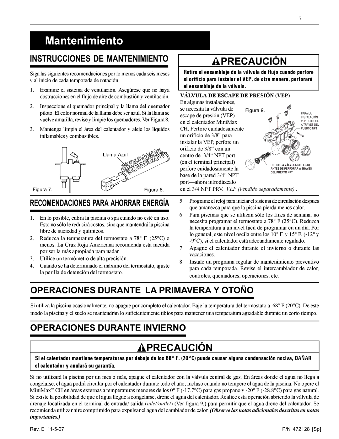 Pentair Hot Tub manual Mantenimiento, Operaciones Durante LA Primavera Y Otoño, Operaciones Durante Invierno 