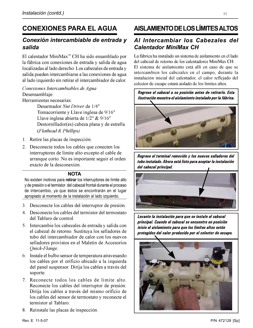 Pentair Hot Tub Conexiones Para EL Agua, Aislamientodeloslímitesaltos, Conexión intercambiable de entrada y salida, Nota 