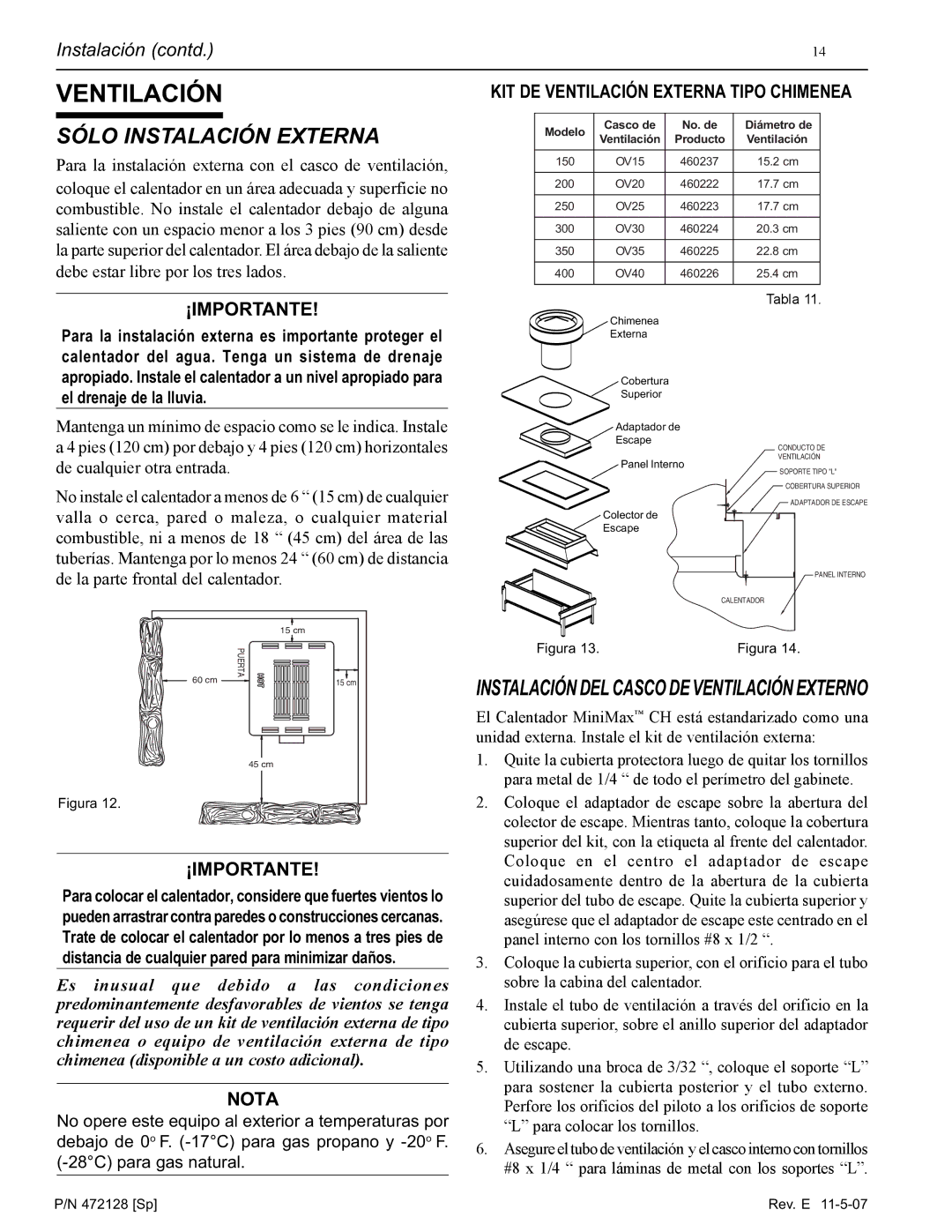 Pentair Hot Tub manual Sólo Instalación Externa, KIT DE Ventilación Externa Tipo Chimenea, ¡Importante 