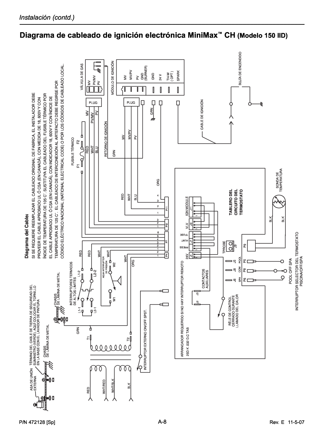 Pentair Hot Tub manual Diagrama de cableado de ignición electrónica MiniMax CH Modelo, 150 IID, 472128 Sp, L2-2 