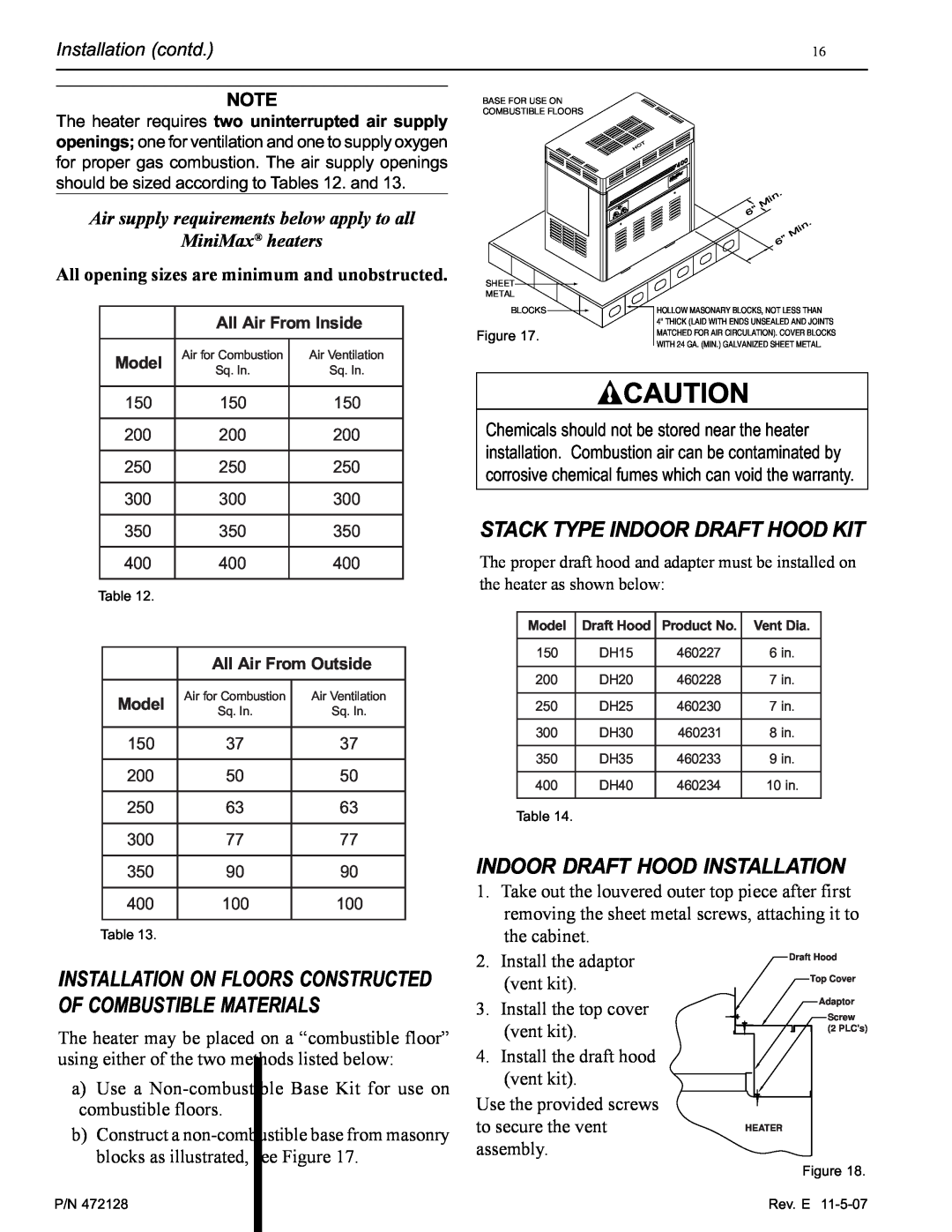 Pentair Hot Tub manual Stack Type Indoor Draft Hood Kit, Indoor Draft Hood Installation, Installation contd 