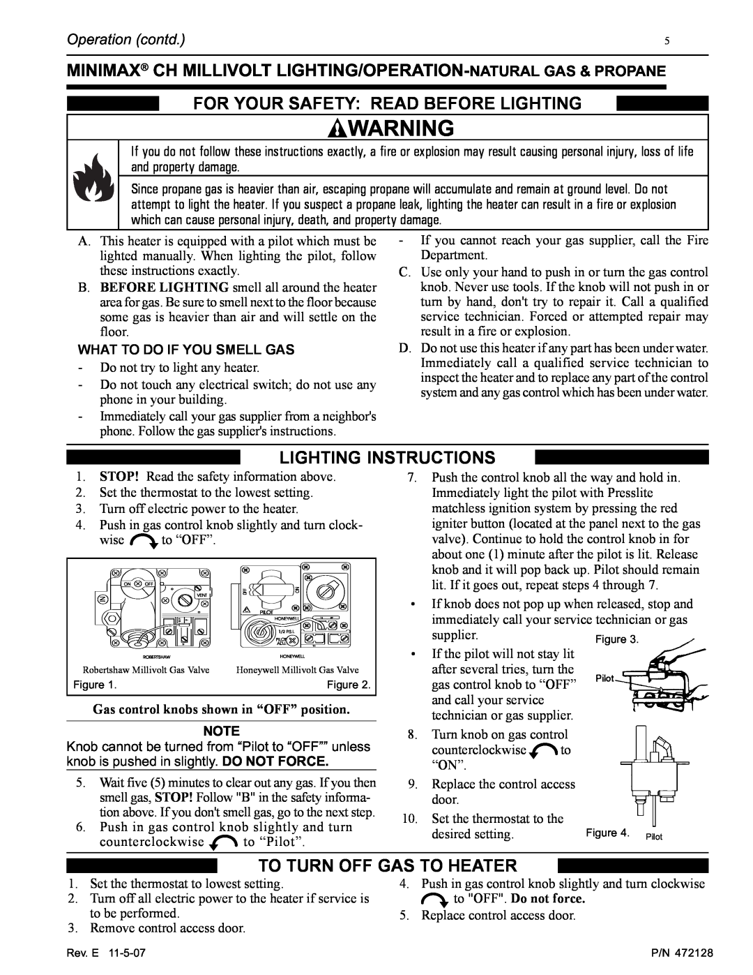 Pentair Hot Tub manual Minimax Ch Millivolt Lighting/Operation-Natural Gas & Propane, For Your Safety Read Before Lighting 