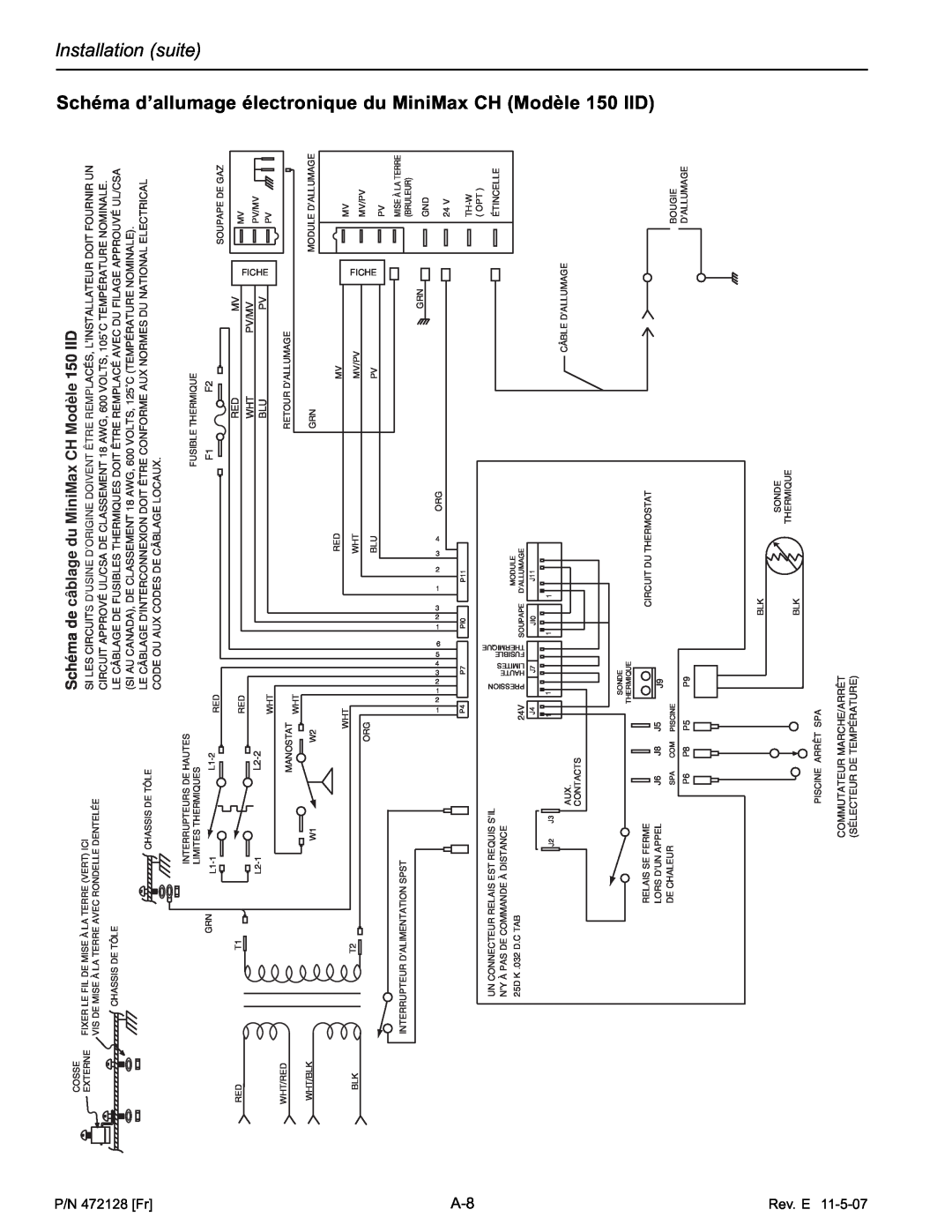 Pentair Hot Tub manual Schéma d’allumage électronique du MiniMax CH Modèle, Installation suite, P/N 472128 Fr, Rev. E, L2-2 
