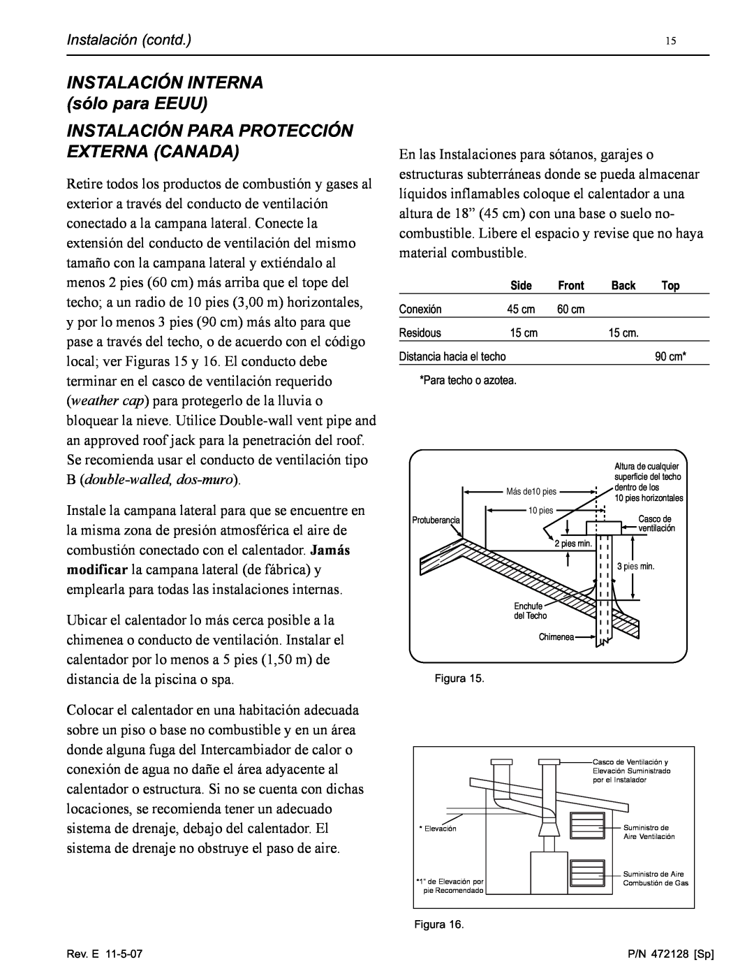 Pentair Hot Tub manual INSTALACIÓN INTERNA sólo para EEUU, Instalación Para Protección Externa Canada 