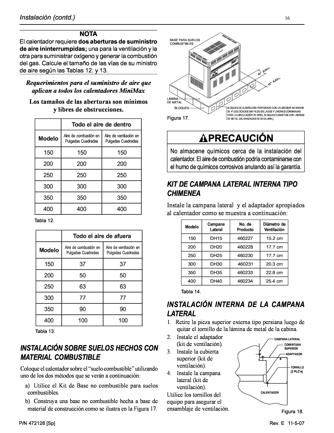 Pentair Hot Tub manual Kit De Campana Lateral Interna Tipo Chimenea, Instalación Interna De La Campana Lateral, Precaución 