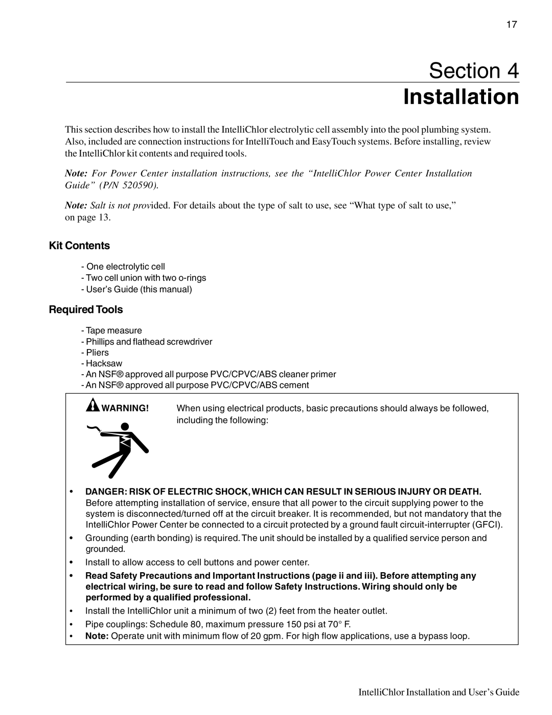 Pentair IC20, IC40 important safety instructions Kit Contents, Required Tools 