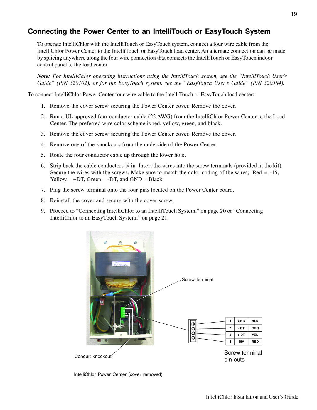 Pentair IC20, IC40 important safety instructions Screw terminal pin-outs 