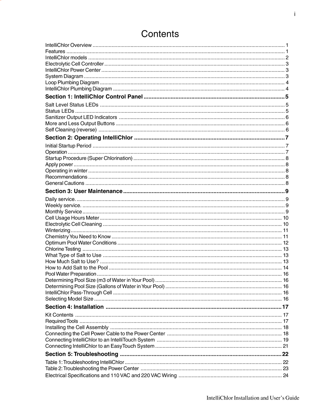 Pentair IC20, IC40 important safety instructions Contents 