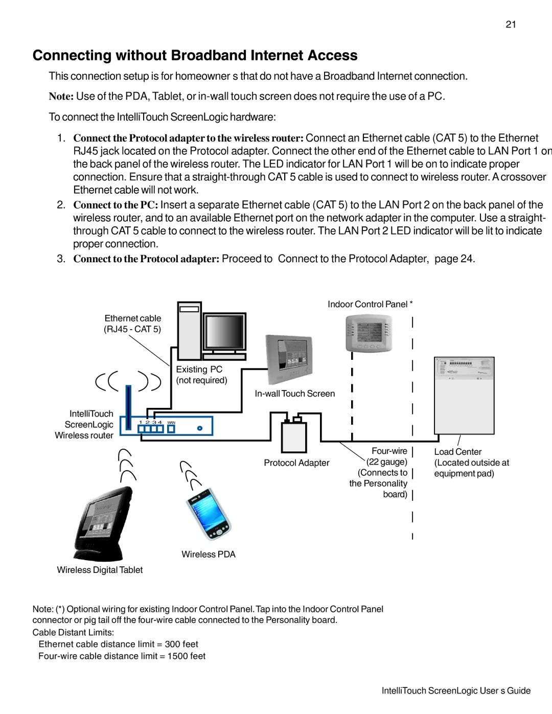 Pentair Intellitouch ScreenLogic manual Connecting without Broadband Internet Access 