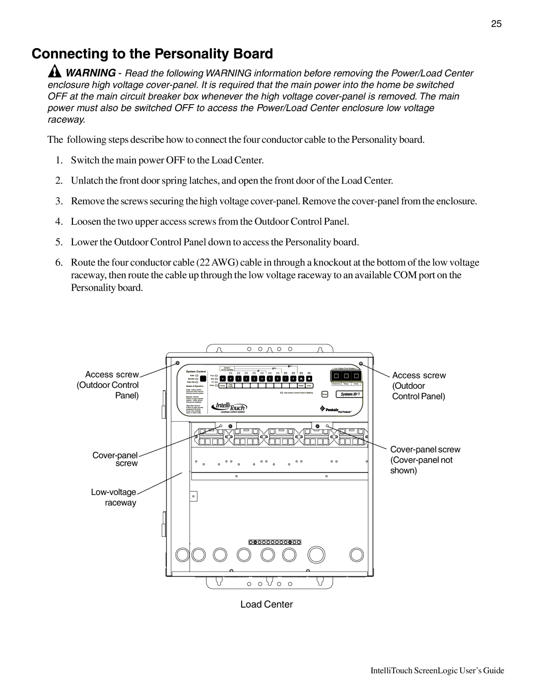 Pentair Intellitouch ScreenLogic manual Connecting to the Personality Board 