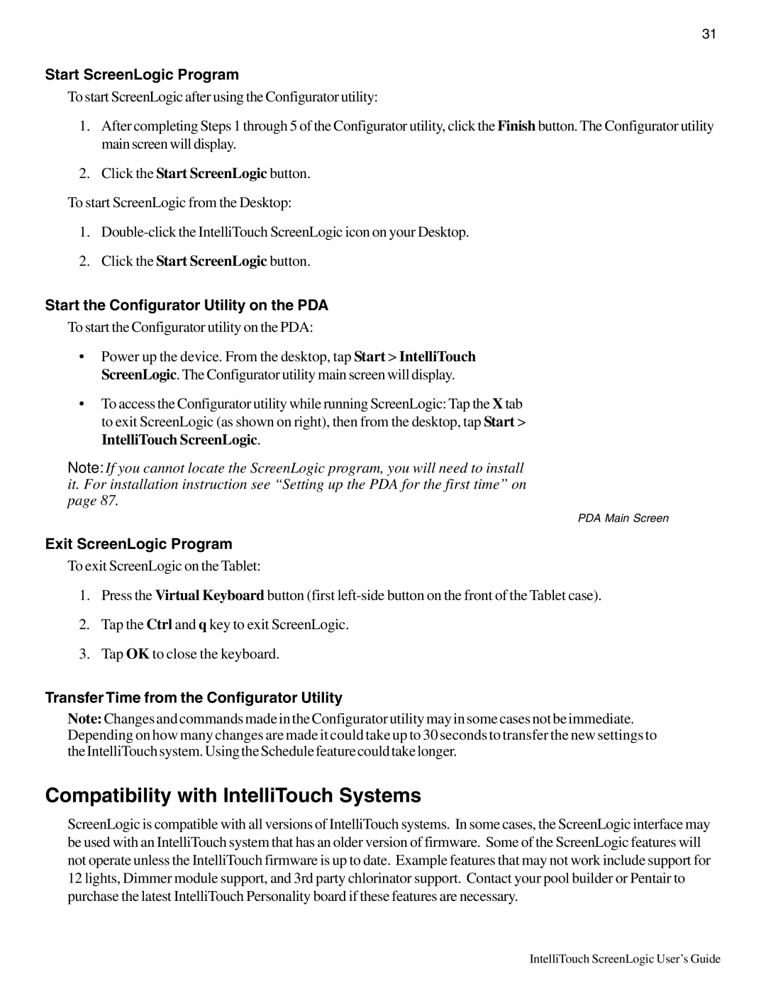 Pentair Intellitouch ScreenLogic manual Compatibility with IntelliTouch Systems, Start ScreenLogic Program 