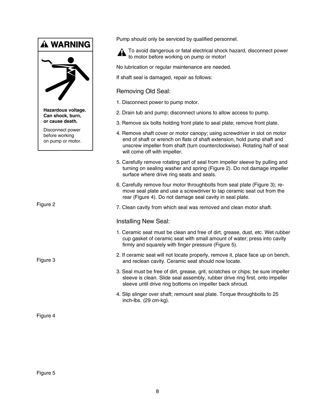 Pentair JSAYDL owner manual Removing Old Seal, Installing New Seal 