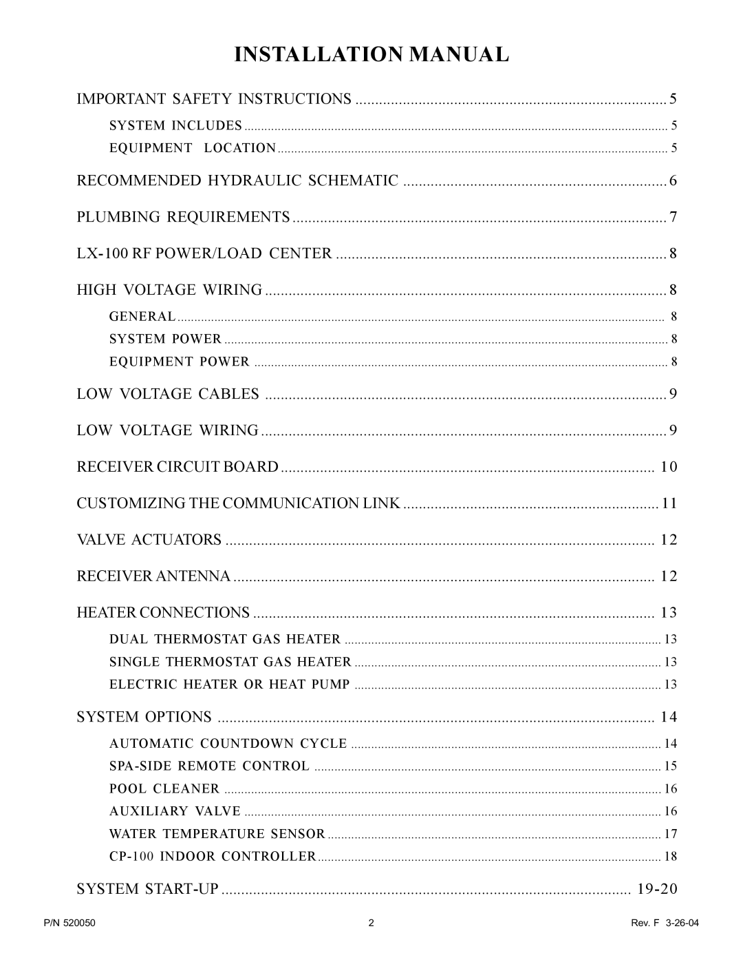 Pentair LX-100EZ owner manual Installation Manual 