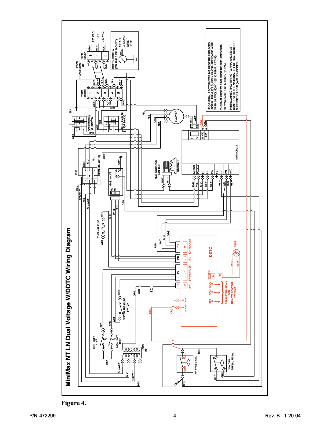 Pentair MiniMax NT Heater important safety instructions MiniMax NT LN Dual Voltage W/DDTC Wiring Diagram, 4 Rev. B, Ddtc 