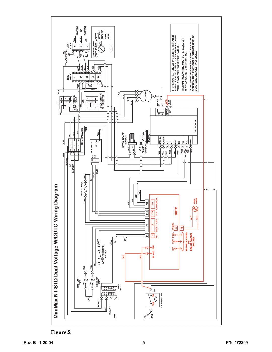 Pentair MiniMax NT Heater MiniMax NT STD Dual Voltage W/DDTC Wiring Diagram, Rev. B, 1-20-04, Ddtc, 1 2 3 