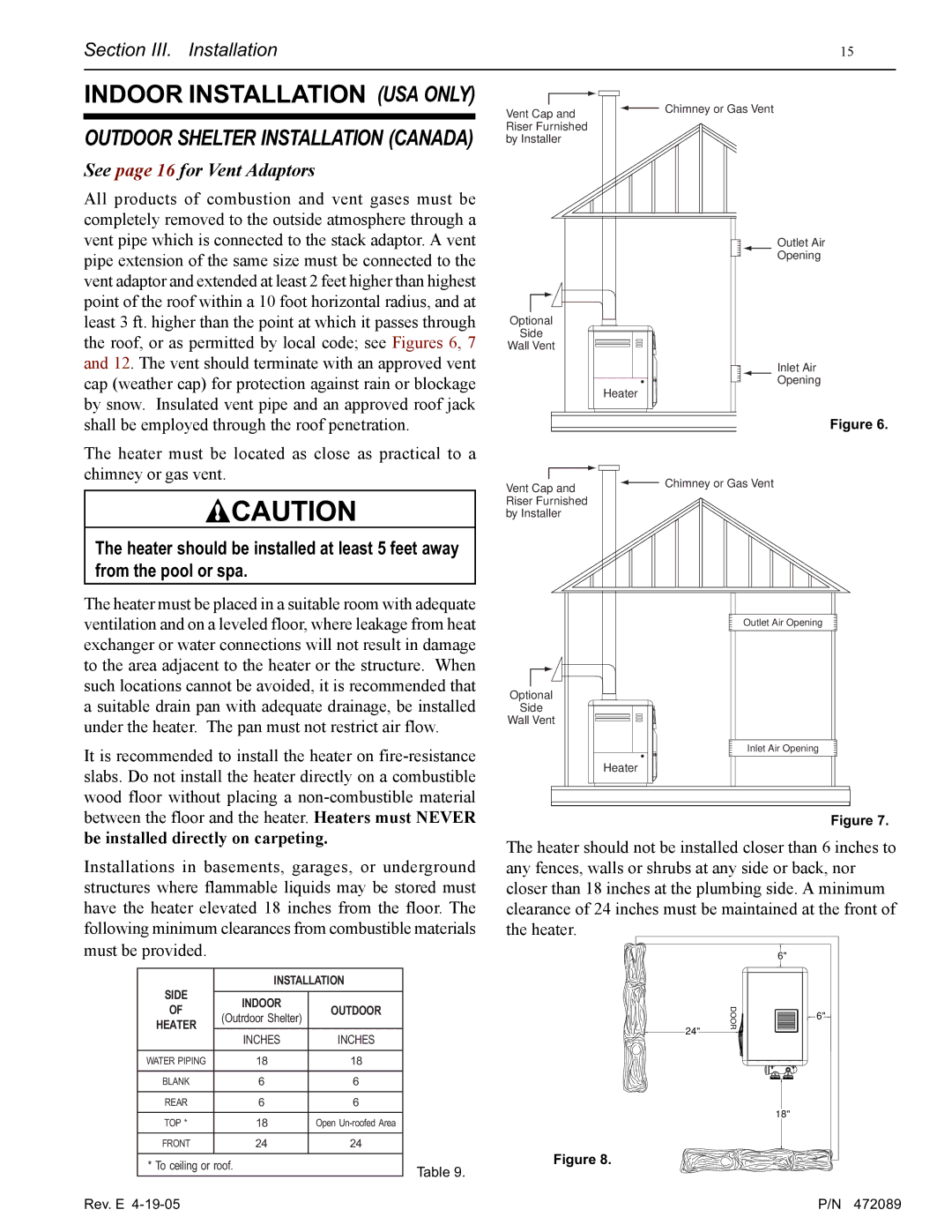 Pentair MiniMax NT LN installation manual Indoor Installation USA only, Outdoor Shelter Installation Canada 