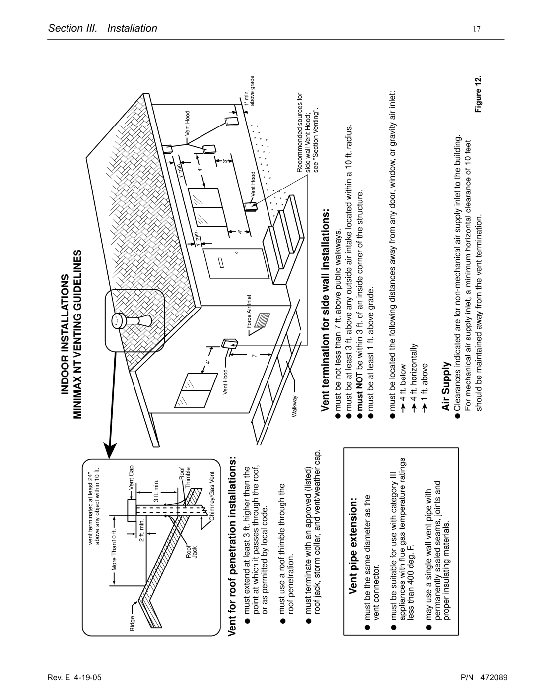 Pentair MiniMax NT LN installation manual Indoor Installations Minimax NT Venting Guidelines 