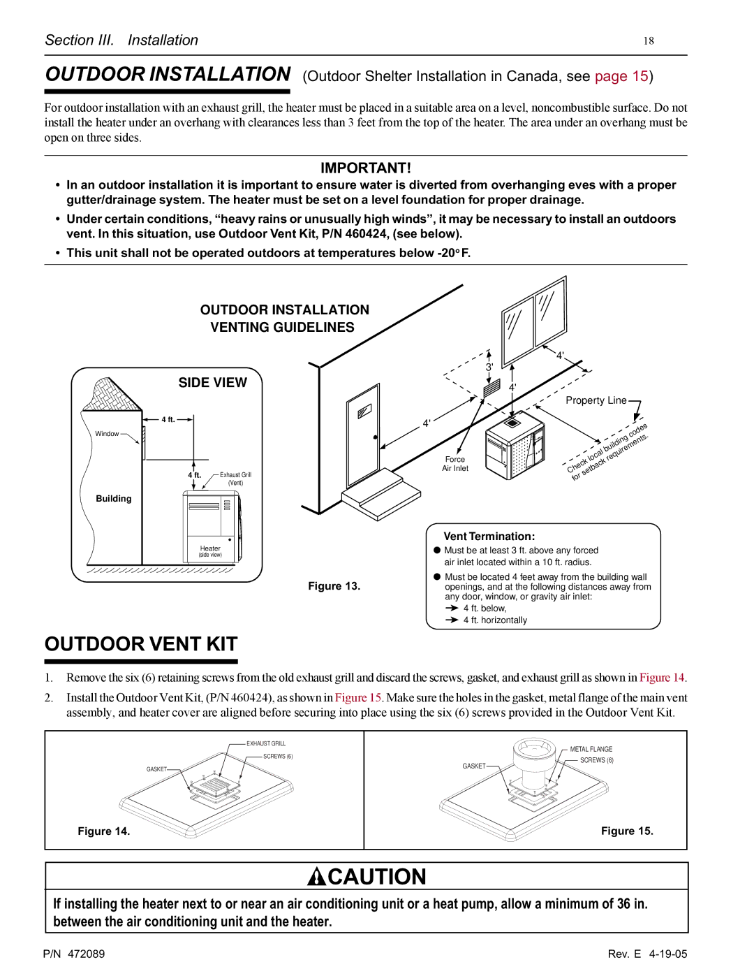 Pentair MiniMax NT LN installation manual Outdoor Vent KIT, Outdoor Installation Venting Guidelines Side View 