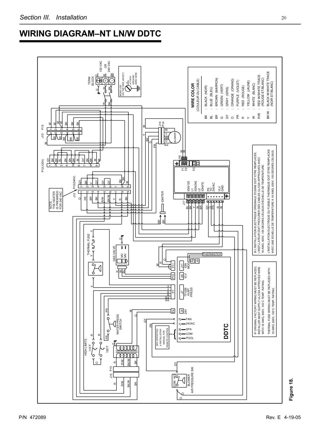 Pentair MiniMax NT LN installation manual Wire Color 