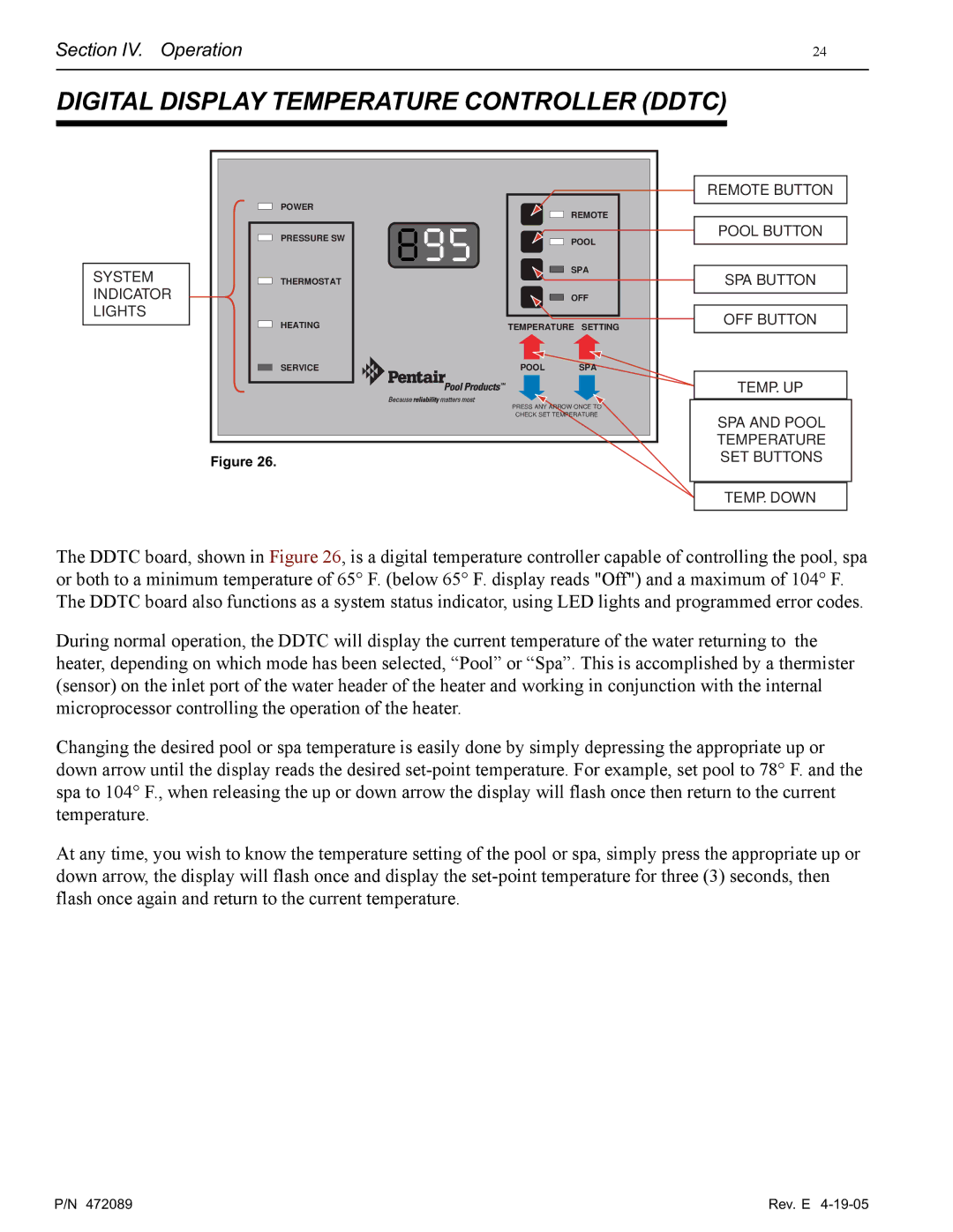 Pentair MiniMax NT LN installation manual Digital Display Temperature Controller Ddtc, System Indicator Lights 