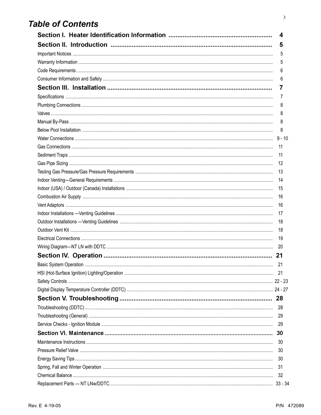 Pentair MiniMax NT LN installation manual Table of Contents 