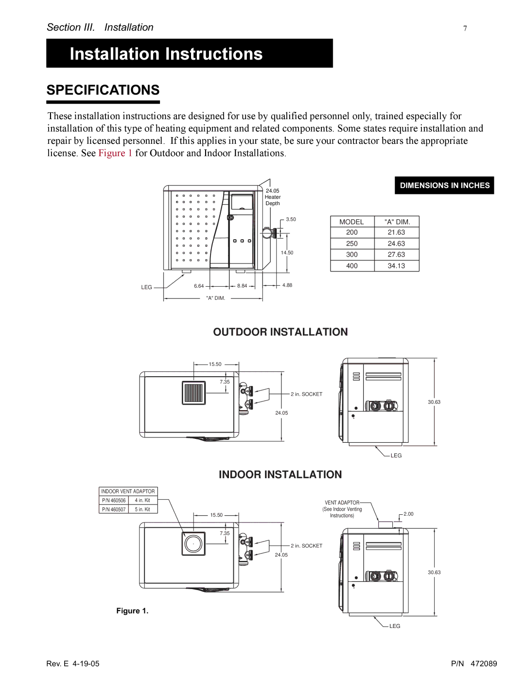 Pentair MiniMax NT LN installation manual Installation Instructions, Specifications 