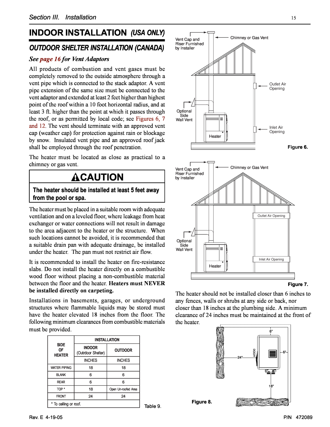Pentair MiniMax NT LN Indoor Installation Usa Only, Outdoor Shelter Installation Canada, See page 16 for Vent Adaptors 