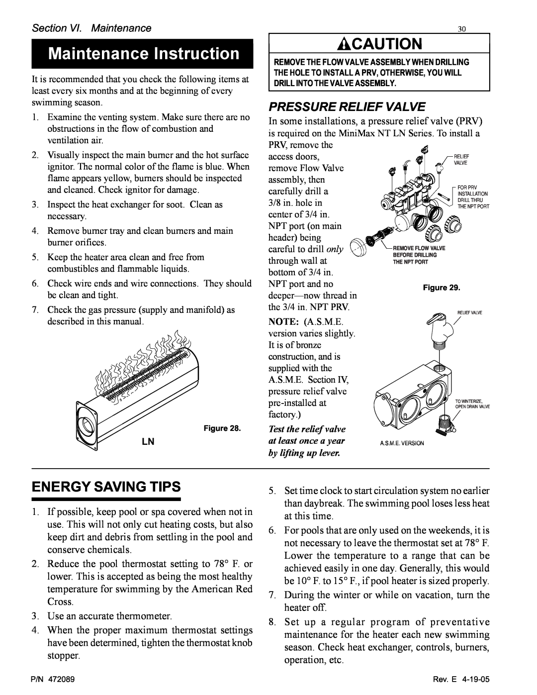 Pentair MiniMax NT LN installation manual Energy Saving Tips, Maintenance Instruction 