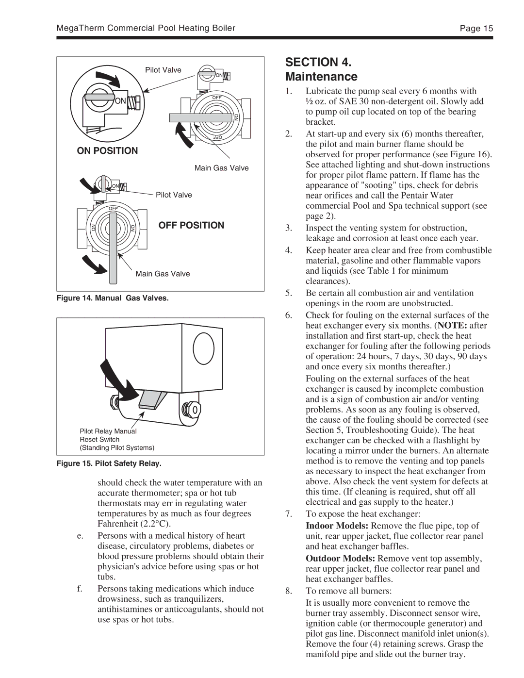 Pentair MT Sizes 500 important safety instructions Maintenance, Manual Gas Valves 