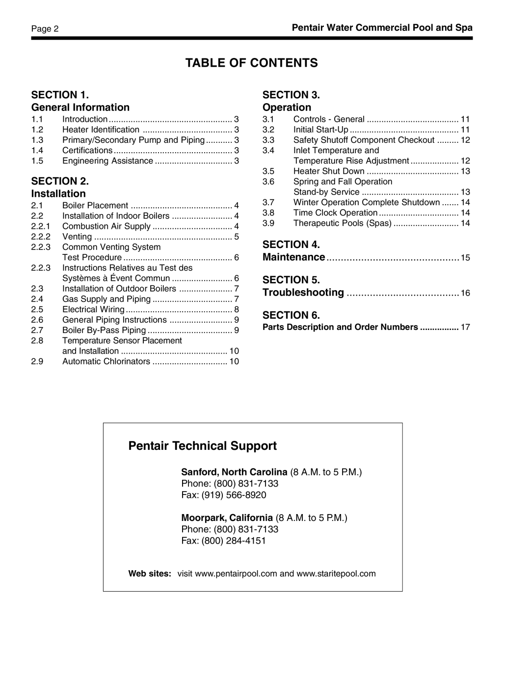 Pentair MT Sizes 500 important safety instructions Table of Contents 