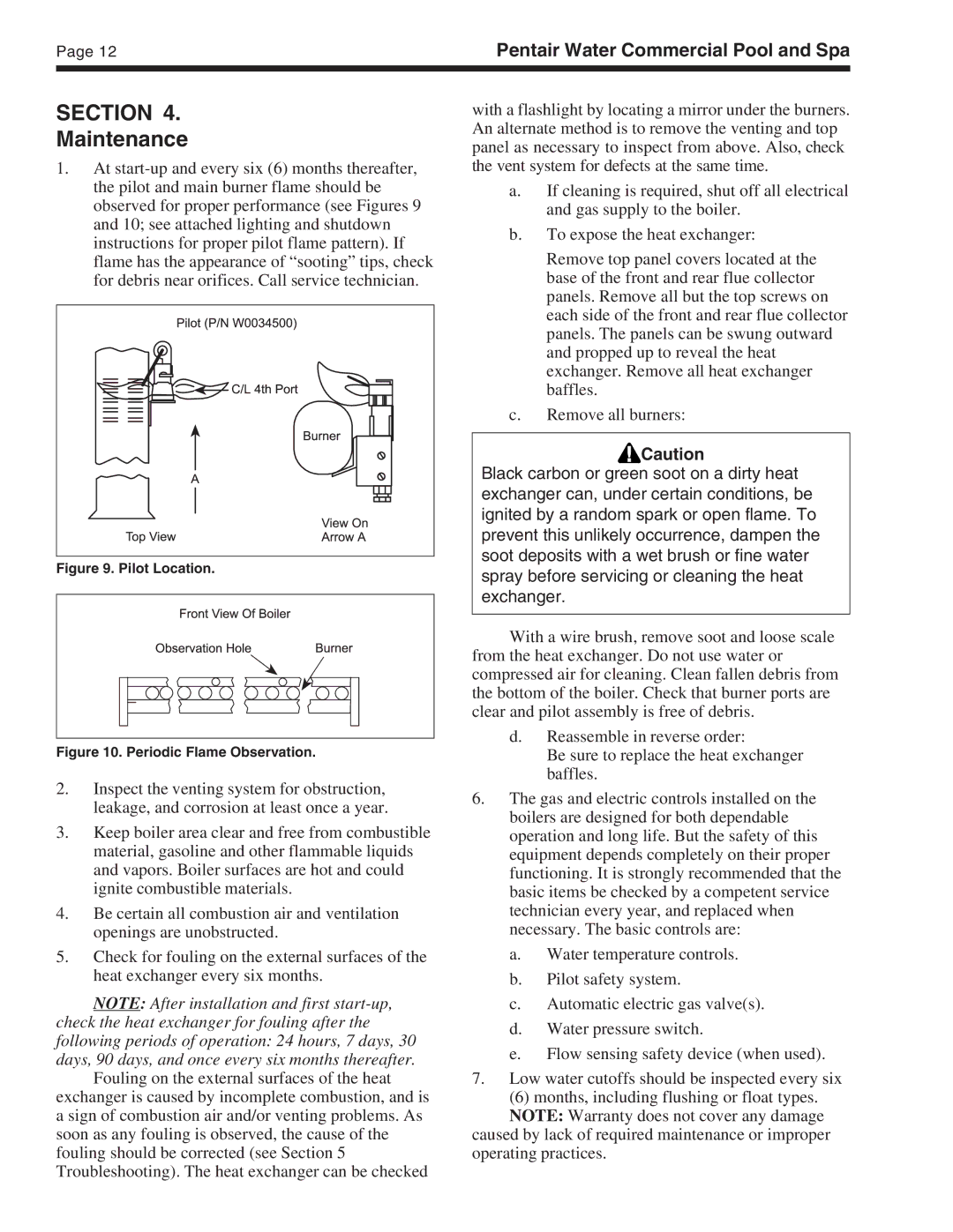 Pentair MT warranty Maintenance, Pilot Location 