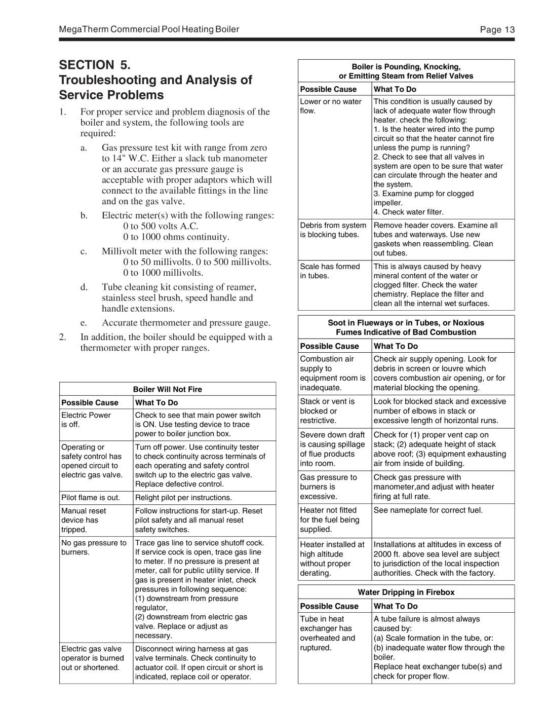 Pentair MT warranty Troubleshooting and Analysis Service Problems, Possible Cause What To Do 