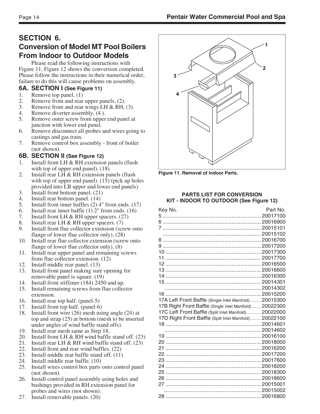 Pentair MT warranty 6B. Section II See Figure, Parts List for Conversion 