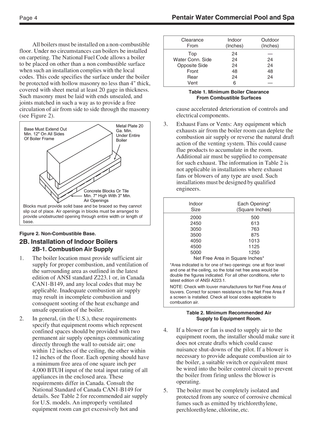 Pentair MT warranty 2B. Installation of Indoor Boilers, 2B-1. Combustion Air Supply 