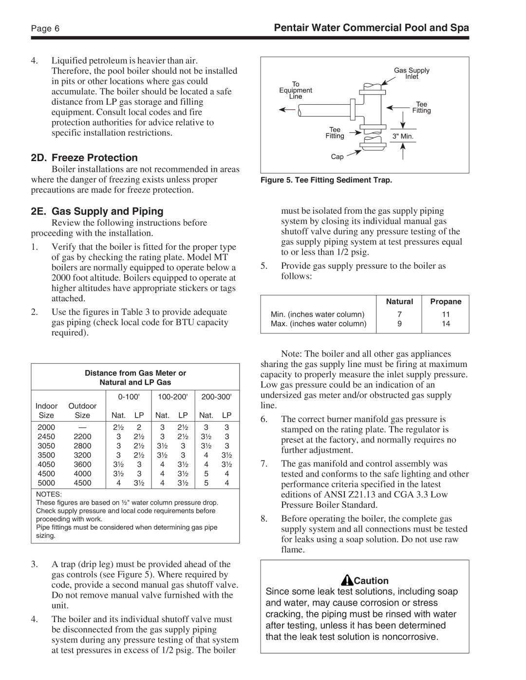 Pentair MT warranty 2D. Freeze Protection, 2E. Gas Supply and Piping 