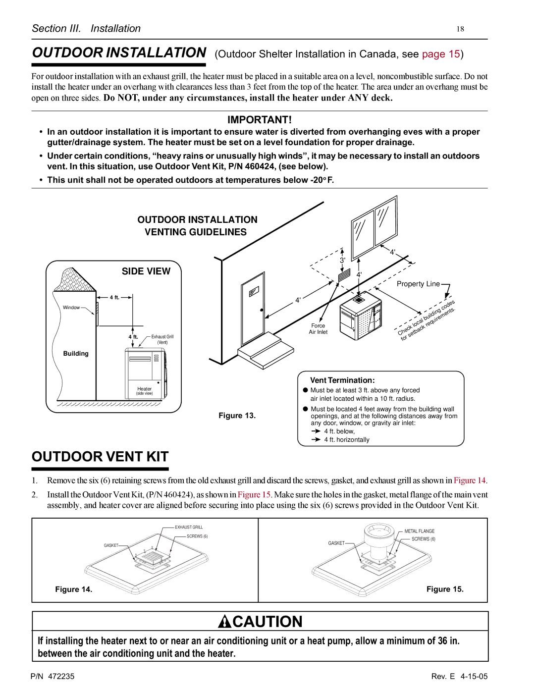 Pentair NT Series installation manual Outdoor Vent KIT, Outdoor Installation Venting Guidelines Side View 