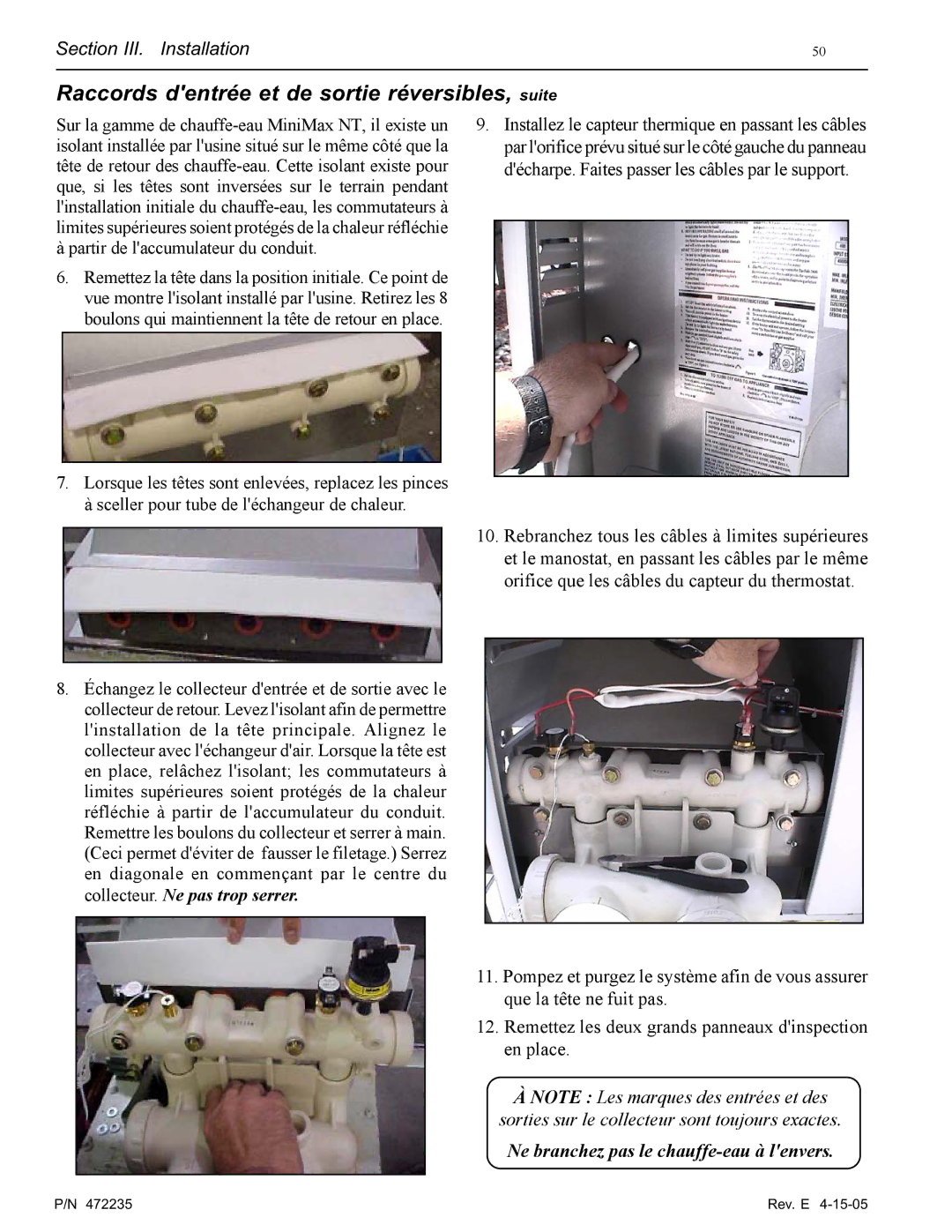 Pentair NT Series installation manual Raccords dentrée et de sortie réversibles, suite 