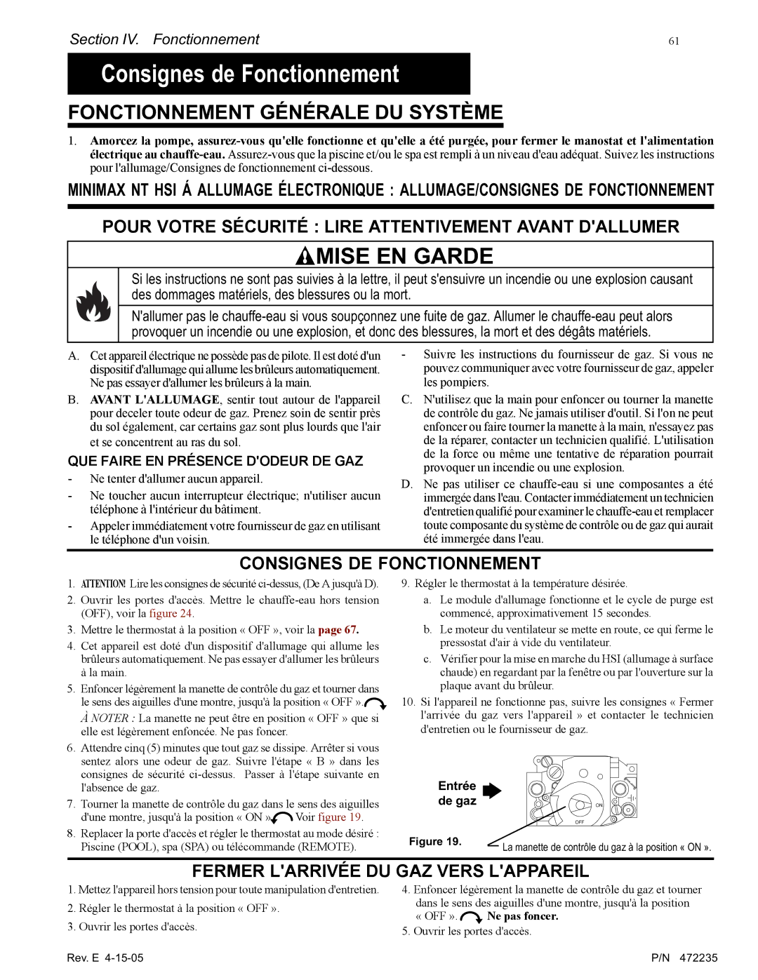 Pentair NT Series installation manual Consignes de Fonctionnement, Fonctionnement Générale DU Système 