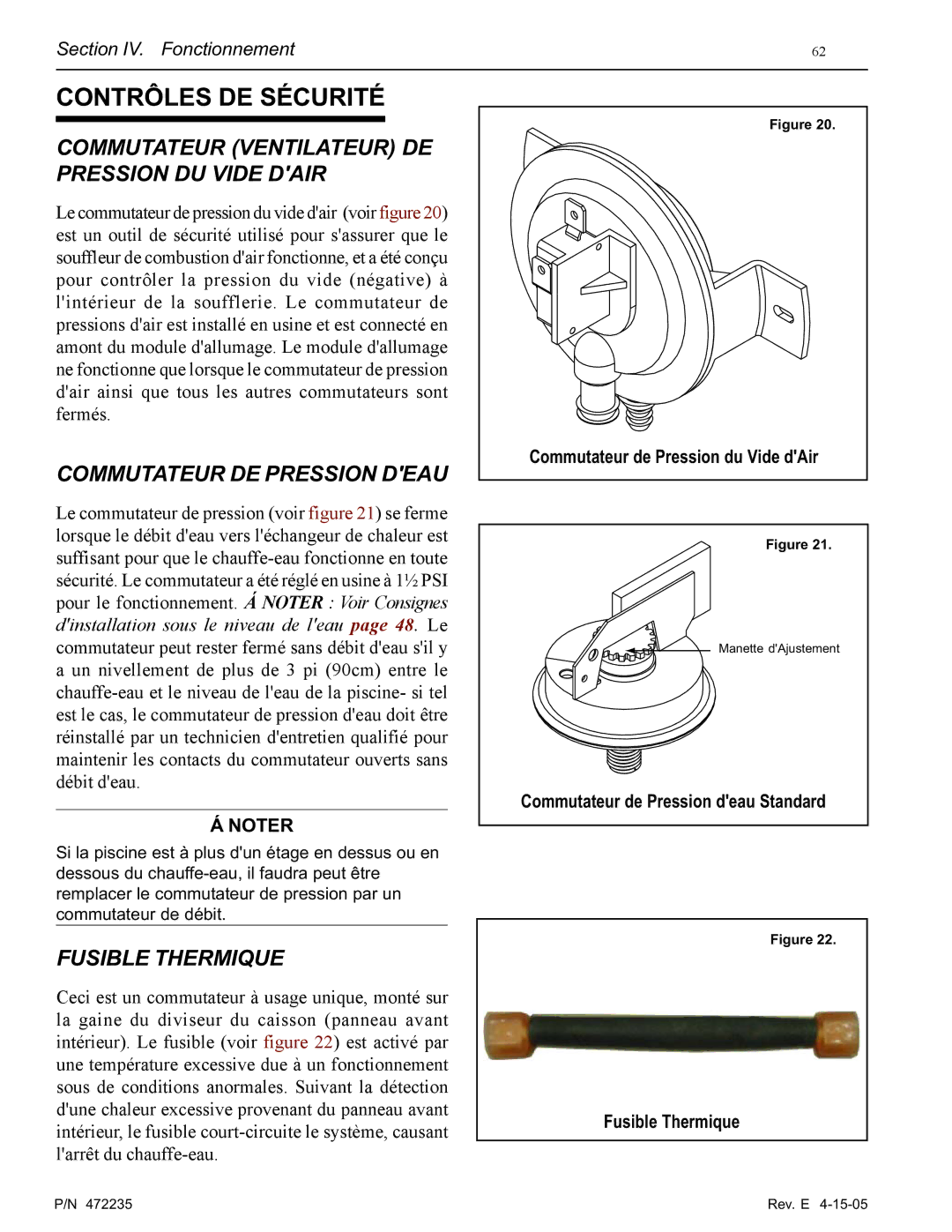 Pentair NT Series Contrôles DE Sécurité, Commutateur Ventilateur DE Pression DU Vide Dair, Commutateur DE Pression Deau 