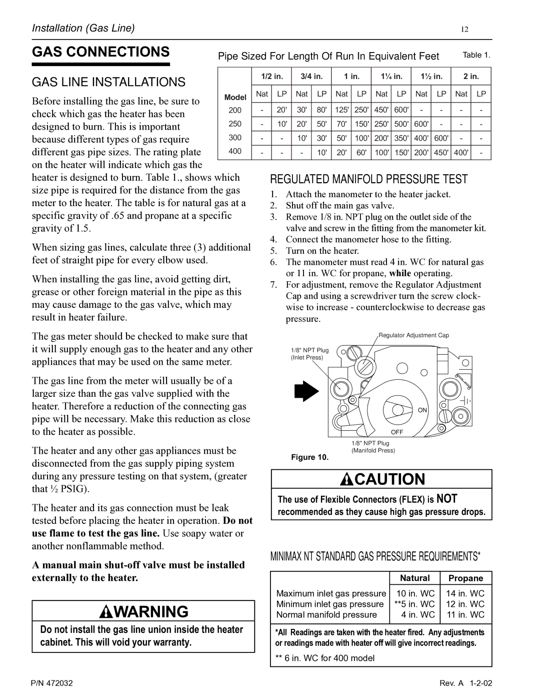 Pentair NT Standard Series installation manual GAS Connections 