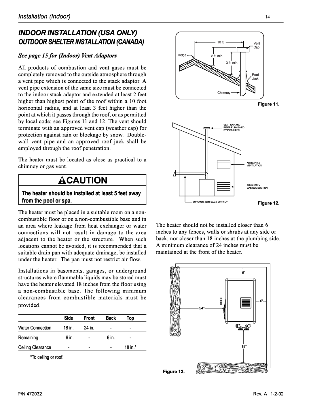 Pentair NT Standard Series installation manual Installation Indoor, See page 15 for Indoor Vent Adaptors 