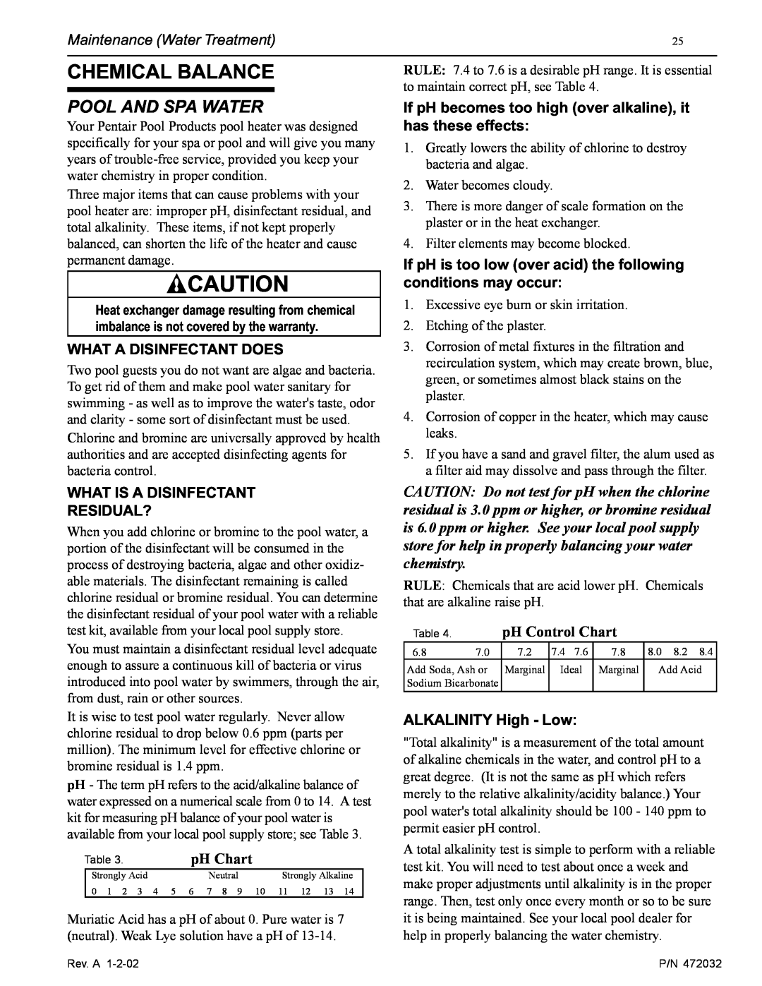 Pentair NT Standard Series Chemical Balance, Maintenance Water Treatment, What A Disinfectant Does, pH Chart 