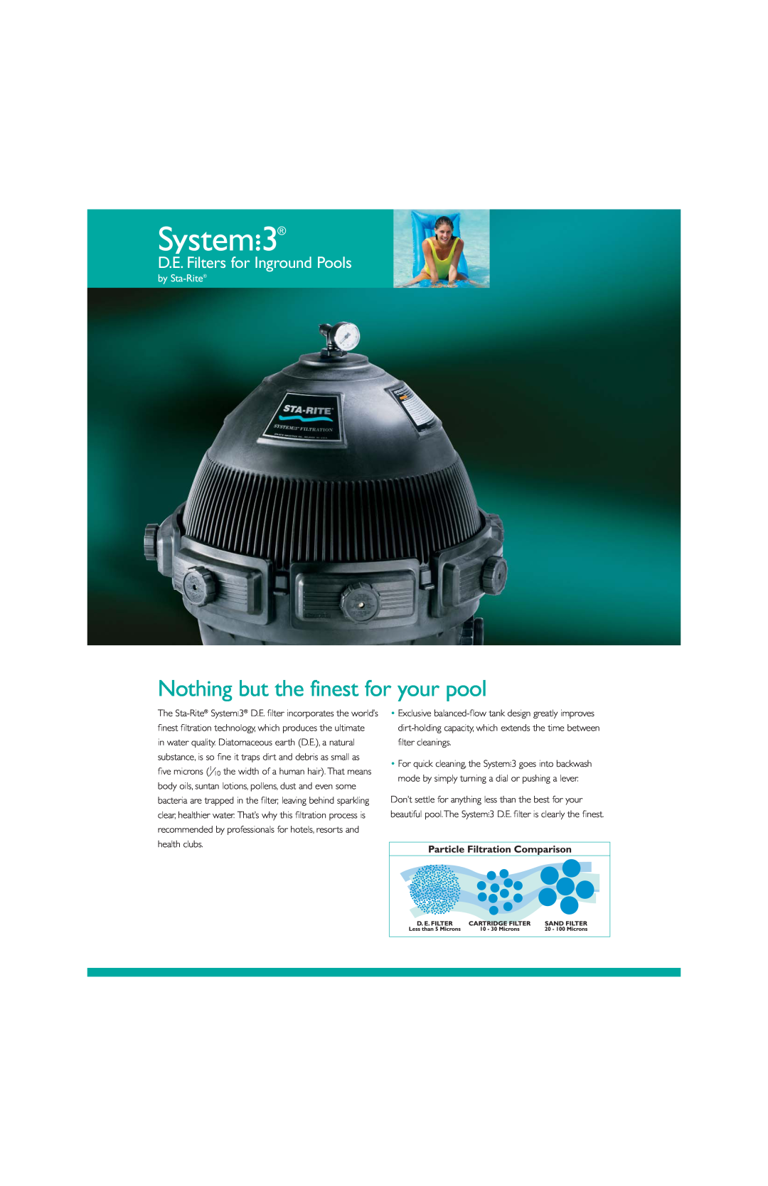 Pentair P1-717 manual Nothing but the finest for your pool, Sstem, D.E. Filters for Inground Pools, by Sta-Rite 