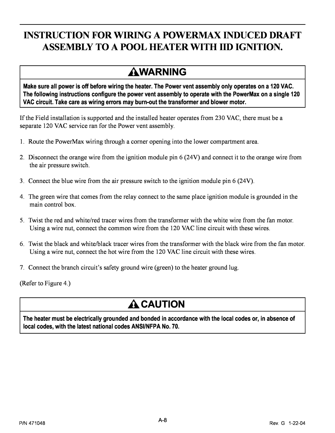 Pentair PowerMax Instruction For Wiring A Powermax Induced Draft, Assembly To A Pool Heater With Iid Ignition 