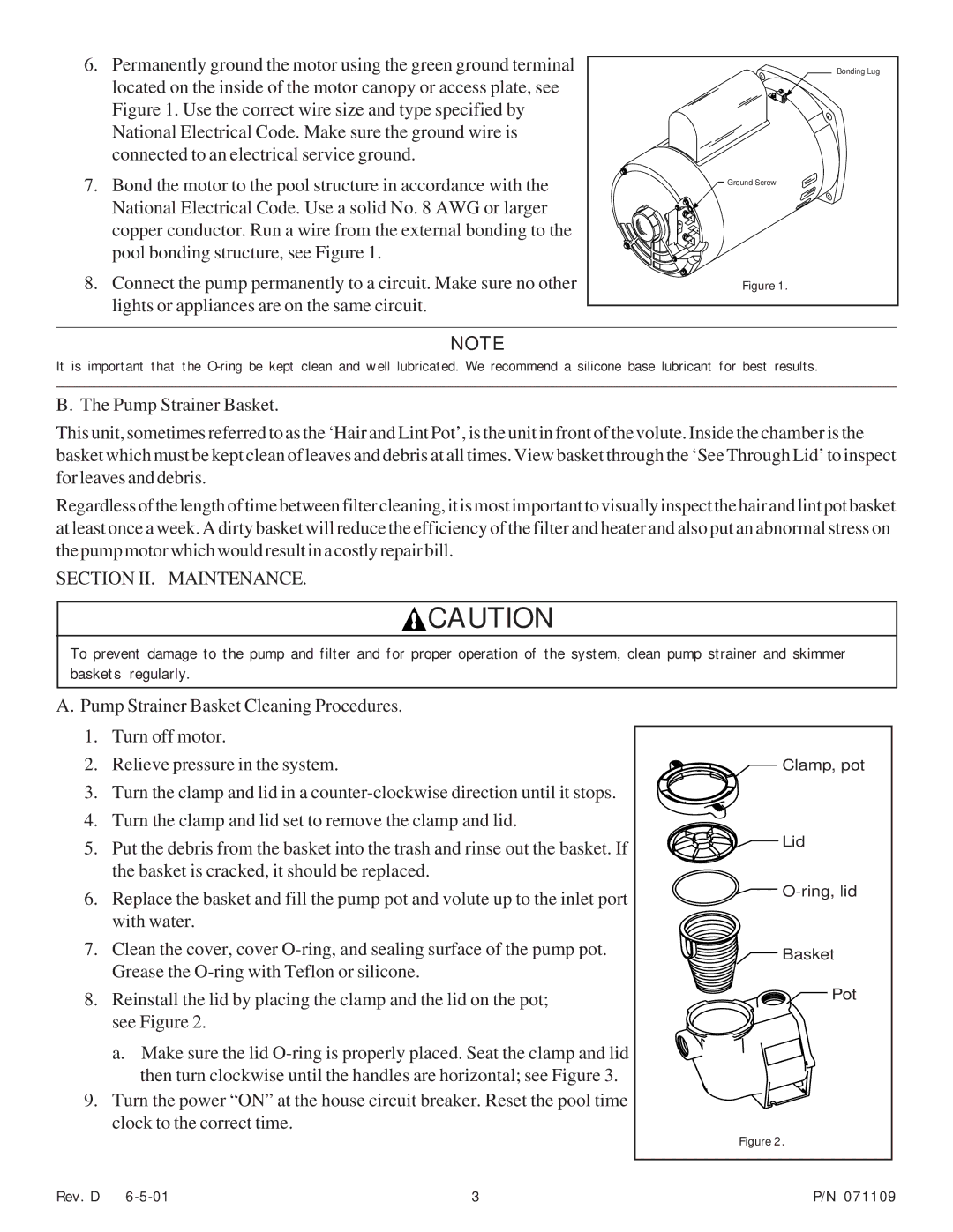 Pentair Pump important safety instructions Section II. Maintenance 