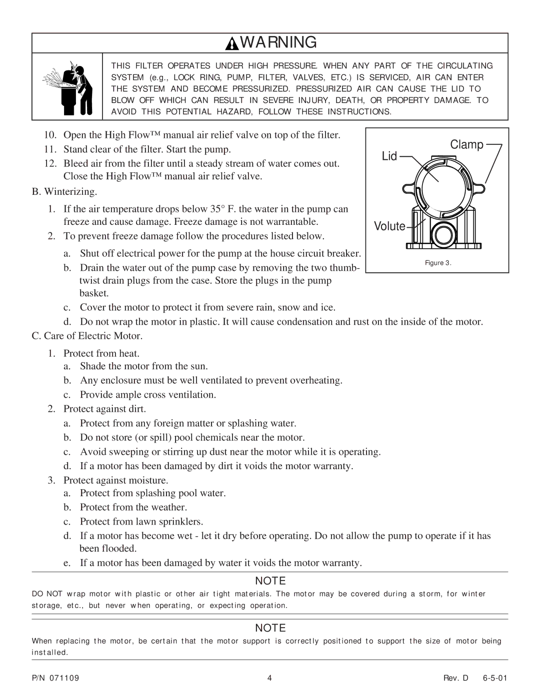 Pentair Pump important safety instructions Clamp 