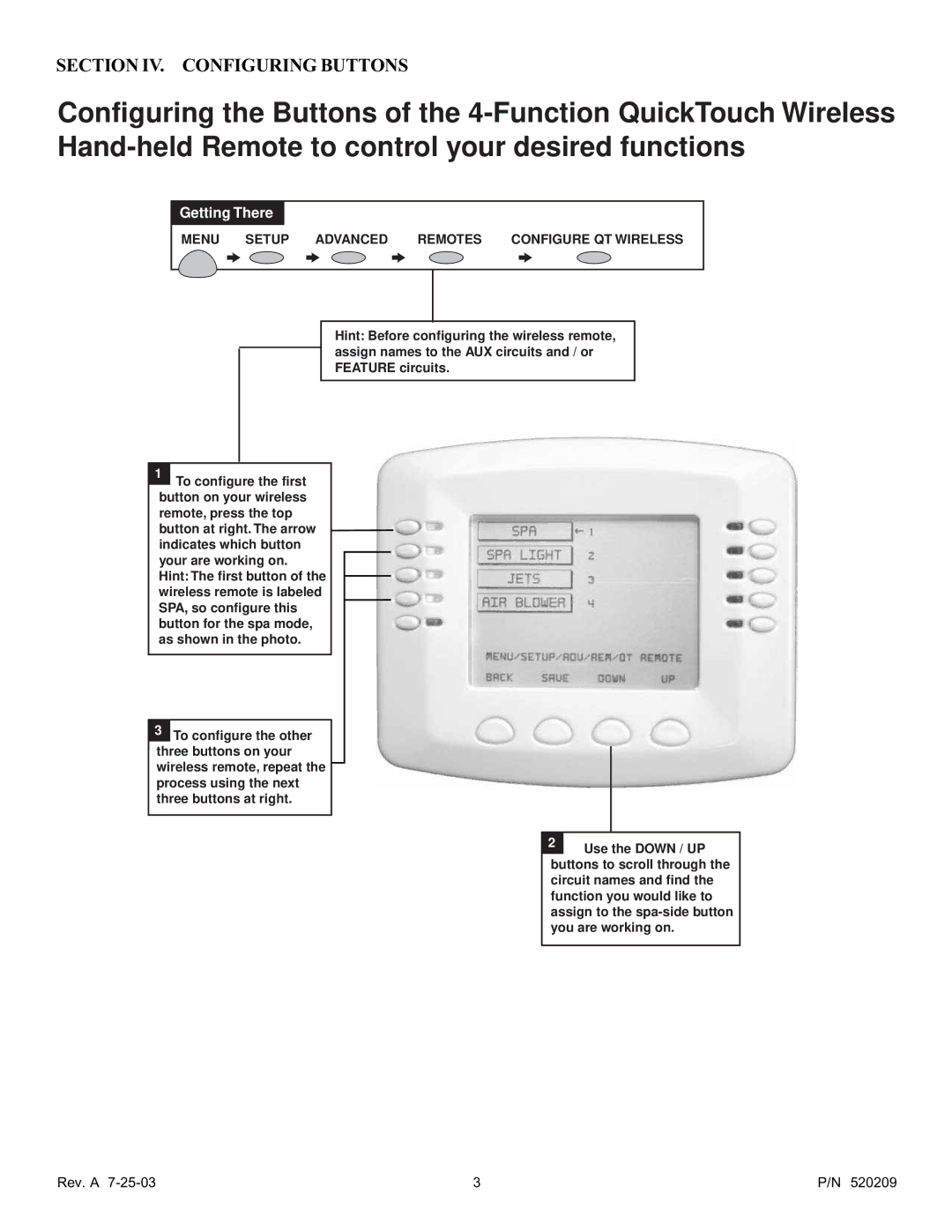 Pentair QT4 important safety instructions Section IV. Configuring Buttons, Getting There 